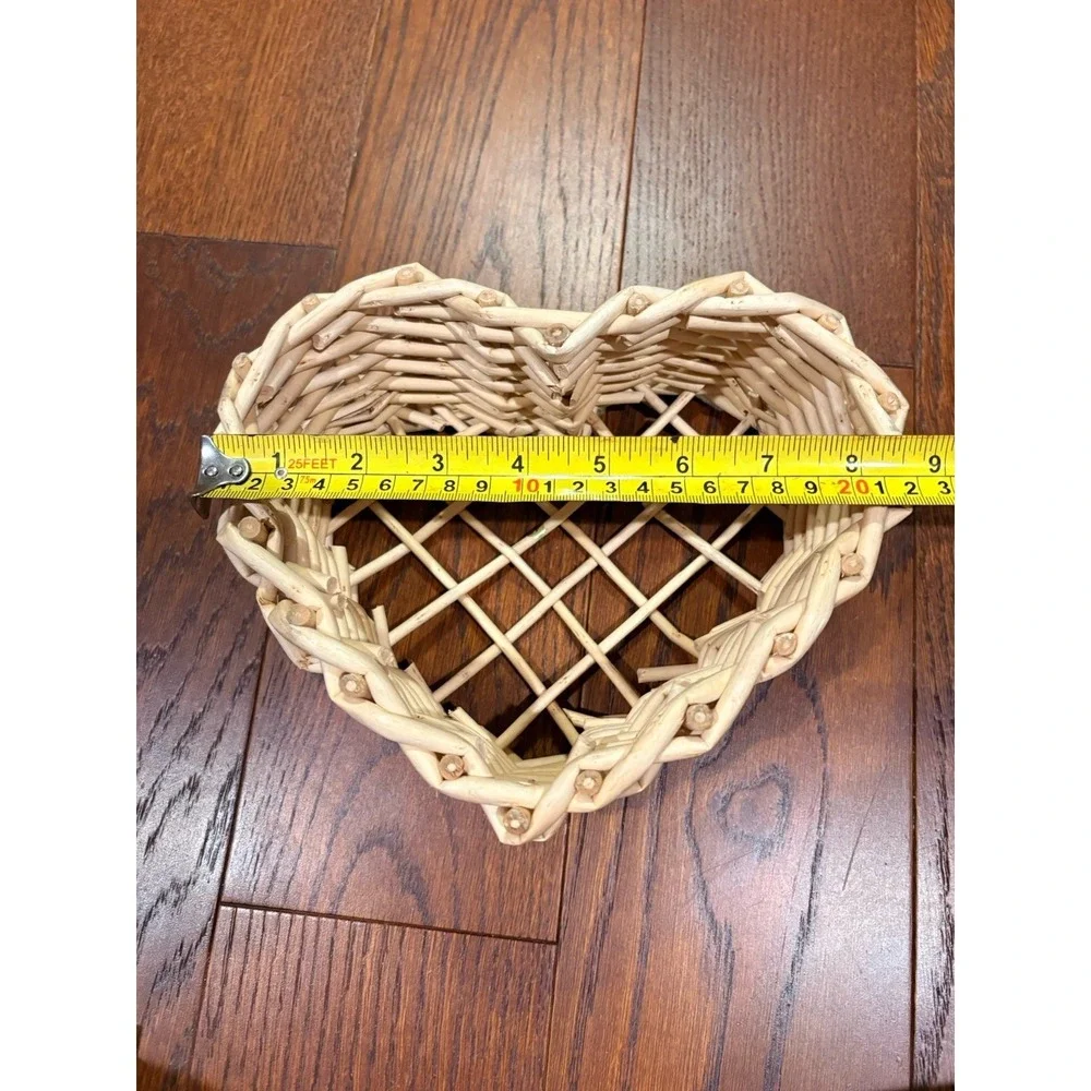 Heart Shaped Woven Wicker Basket Wood Decor Storage Organizer 8x6x2 Rustic Love